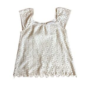 White Cream 100% Cotton Crochet Top Size Large Sleeveless Cottagecore